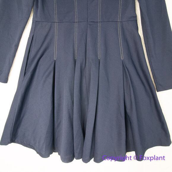 Anthropologie Hutch Pleat Fit & Flare long sleeves‎ Dress Navy Blue, size L - Picture 11 of 16